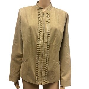 Vintage Tanjay Tan Faux Suede Ruffled Zip Up Jacket Large to XL